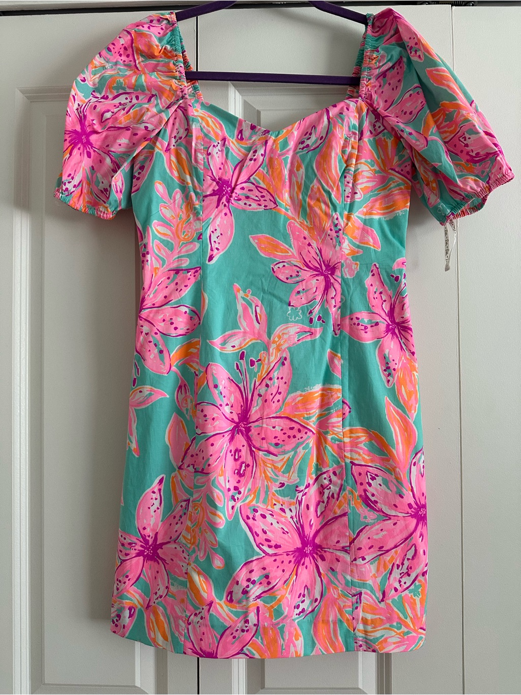 Lilly Pulitzer Surf Blue Floral Dress With Pink & Orange Accents